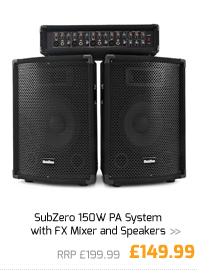 SubZero 150W PA System with FX Mixer and Speakers.