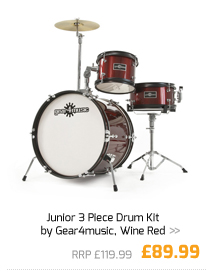 Junior 3 Piece Drum Kit by Gear4music, Wine Red.