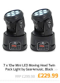 7 x 10w Mini LED Moving Head Twin Pack Light by Gear4music, Black.