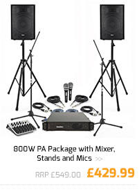 800W PA Package with Mixer, Stands and Mics.