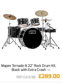 Mapex Tornado III 22'' Rock Drum Kit, Black with Extra Crash.