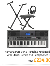 Yamaha PSR-E443 Portable Keyboard with Stand, Bench and Headphones.