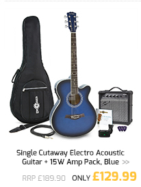 Single Cutaway Electro Acoustic Guitar + 15W Amp Pack, Blue.