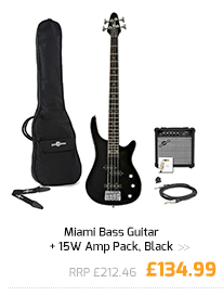 Miami Bass Guitar + 15W Amp Pack, Black.