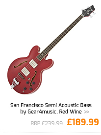 San Francisco Semi Acoustic Bass by Gear4music, Red Wine.