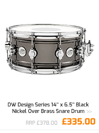 DW Design Series 14'' x 6.5'' Black Nickel Over Brass Snare Drum.