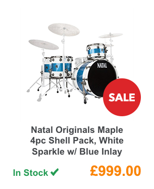 Natal Originals Maple 4pc Shell Pack, White Sparkle w/ Blue Inlay.