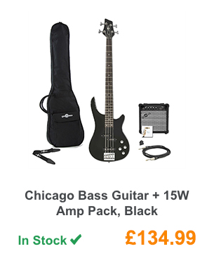 Chicago Bass Guitar + 15W Amp Pack, Black.