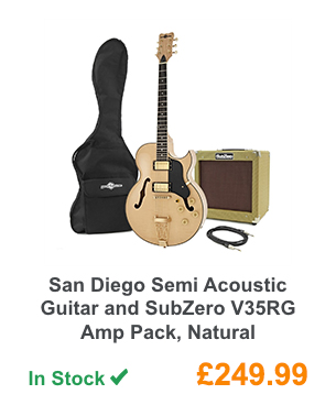 San Diego Semi Acoustic Guitar and SubZero V35RG Amp Pack, Natural.