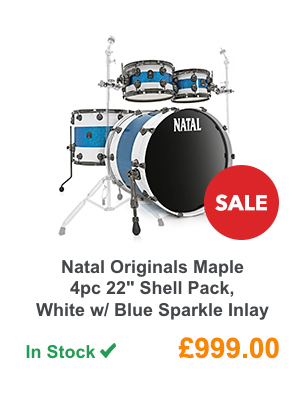 Natal Originals Maple 4pc 22'' Shell Pack, White w/ Blue Sparkle Inlay.