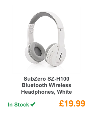 SubZero SZ-H100 Bluetooth Wireless Headphones, White.