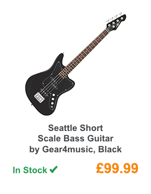 Seattle Short Scale Bass Guitar by Gear4music, Black.