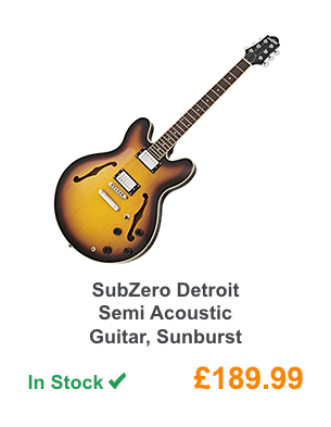 SubZero Detroit Semi Acoustic Guitar, Sunburst.