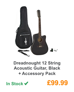 Dreadnought 12 String Acoustic Guitar, Black + Accessory Pack.