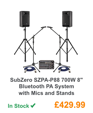 SubZero SZPA-P88 700W 8'' Bluetooth PA System with Mics and Stands.