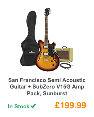 San Francisco Semi Acoustic Guitar + SubZero V15G Amp Pack, Sunburst.