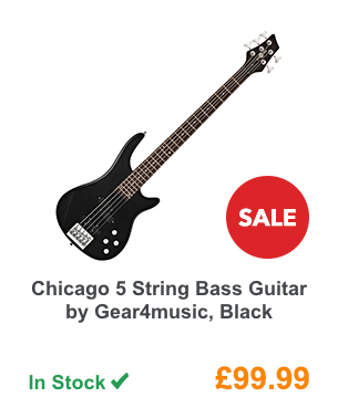 Chicago 5 String Bass Guitar by Gear4music, Black.