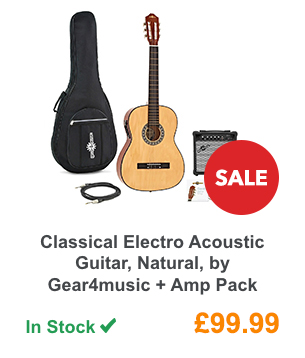 Classical Electro Acoustic Guitar, Natural, by Gear4music + Amp Pack.