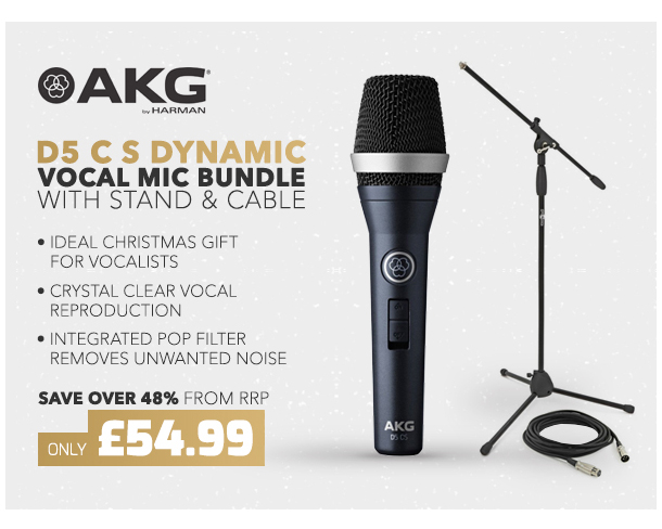 AKG D5 C S Dynamic Vocal Mic Bundle with Stand and Cable.