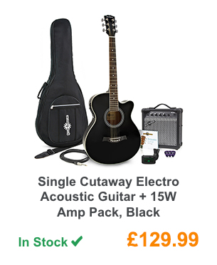 Single Cutaway Electro Acoustic Guitar + 15W Amp Pack, Black.