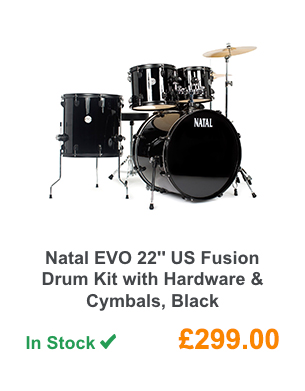 Natal EVO 22inch US Fusion Drum Kit with Hardware & Cymbals, Black.