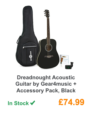 Dreadnought Acoustic Guitar by Gear4music + Accessory Pack, Black.