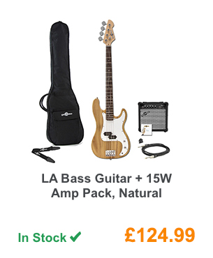 LA Bass Guitar + 15W Amp Pack, Natural.