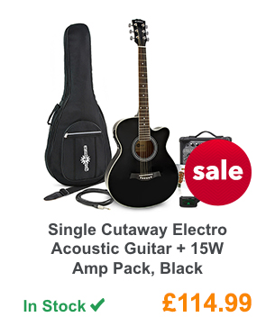 Single Cutaway Electro Acoustic Guitar + 15W Amp Pack, Black.