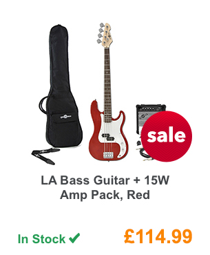 LA Bass Guitar + 15W Amp Pack, Red.