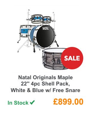 Natal Originals Maple 22'' 4pc Shell Pack, White & Blue w/ Free Snare.