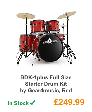 BDK-1plus Full Size Starter Drum Kit by Gear4music, Red.