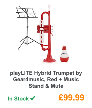 playLITE Hybrid Trumpet by Gear4music, Red + Music Stand & Mute.