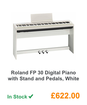 Roland FP 30 Digital Piano with Stand and Pedals, White.