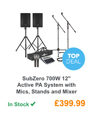 SubZero 700W 12'' Active PA System with Mics, Stands and Mixer.