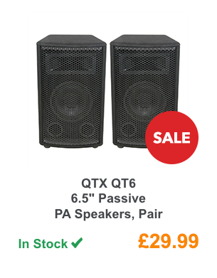 QTX QT6 6.5'' Passive PA Speakers, Pair.