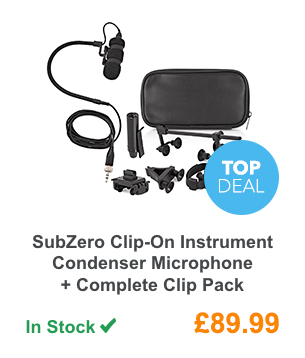 SubZero Clip-On Instrument Condenser Microphone + Complete Clip Pack.
