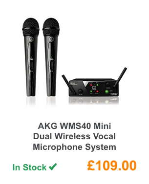 AKG WMS40 Mini Dual Wireless Vocal Microphone System.