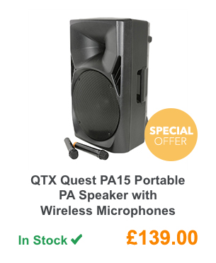QTX Quest PA15 Portable PA Speaker with Wireless Microphones.