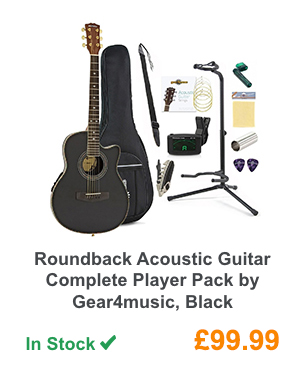 Roundback Acoustic Guitar Complete Player Pack by Gear4music, Black.