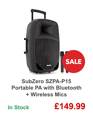SubZero SZPA-P15 Portable PA with Bluetooth + Wireless Mics.