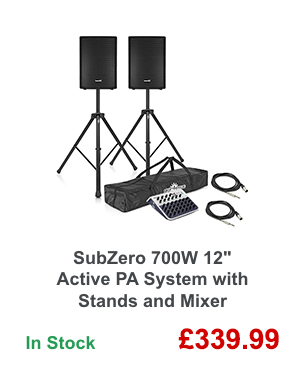 SubZero 700W 12 inch Active PA System with Stands and Mixer
