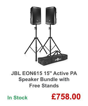 JBL EON615 15'' Active PA Speaker Bundle with Free Stands
