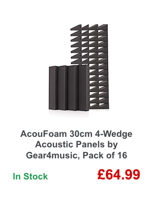 AcouFoam 30cm 4-Wedge Acoustic Panels by Gear4music, Pack of 16