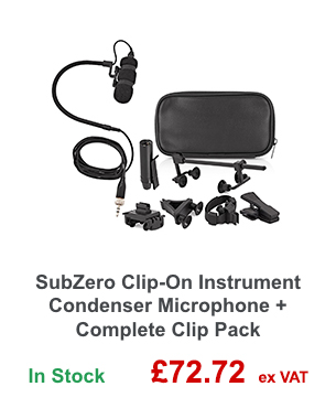SubZero Clip-On Instrument Condenser Microphone + Complete Clip Pack