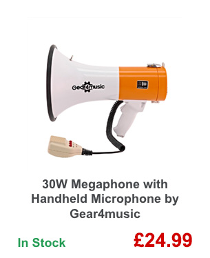 30W Megaphone with Handheld Microphone by Gear4music