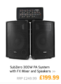 SubZero 300W PA System with FX Mixer and Speakers.